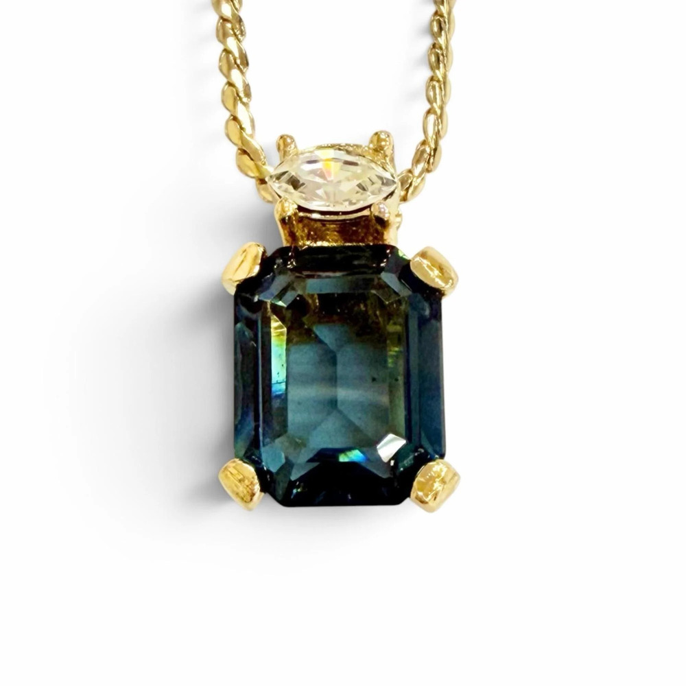 Christian Dior Vintage Square Colored Stone Necklace, Gold and Light Blue Ton...